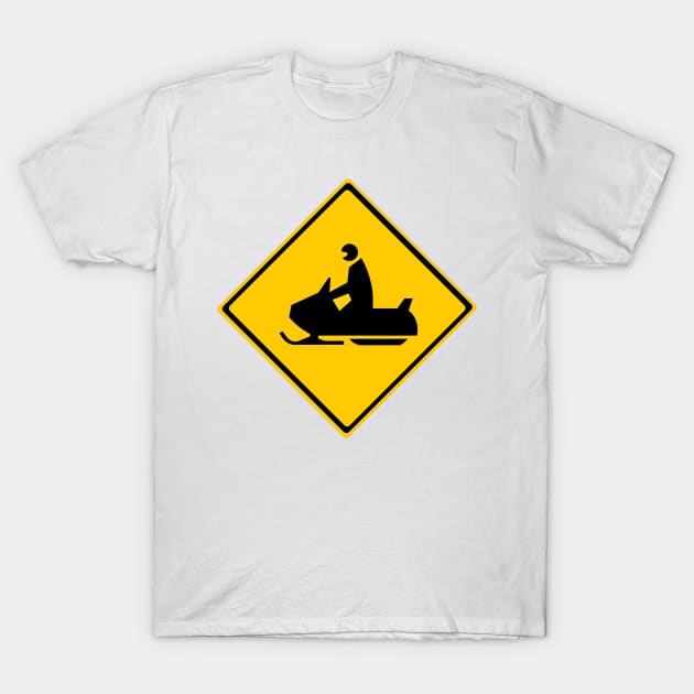 Road Snowmobile Warning Sign Snow Winter T-Shirt by DiegoCarvalho